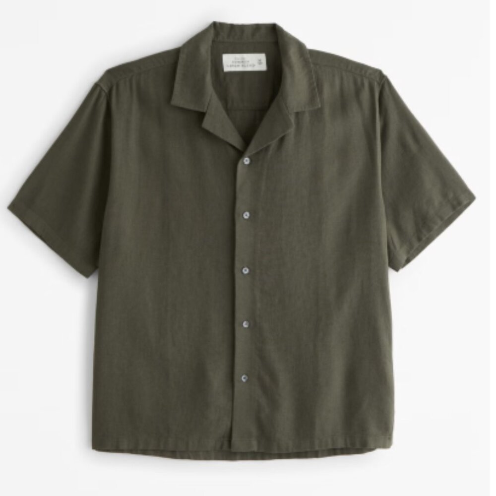 Abercrombie & Fitch Men's Stretch Linen Blend Button Down | Green | Size XL